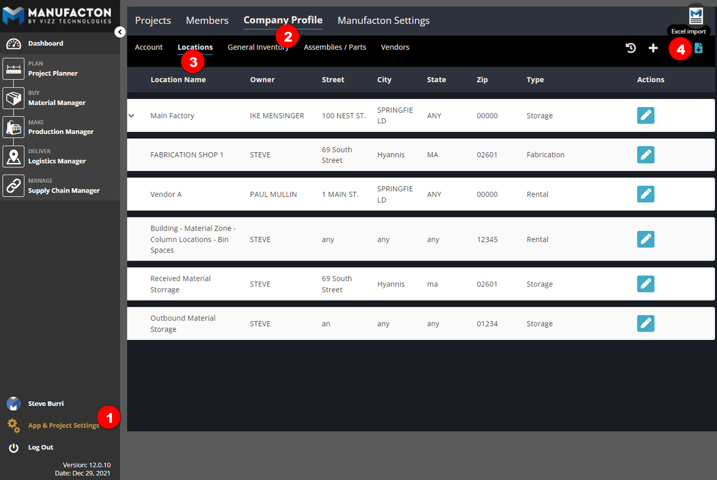 Nested Company Locations Manufacton Support